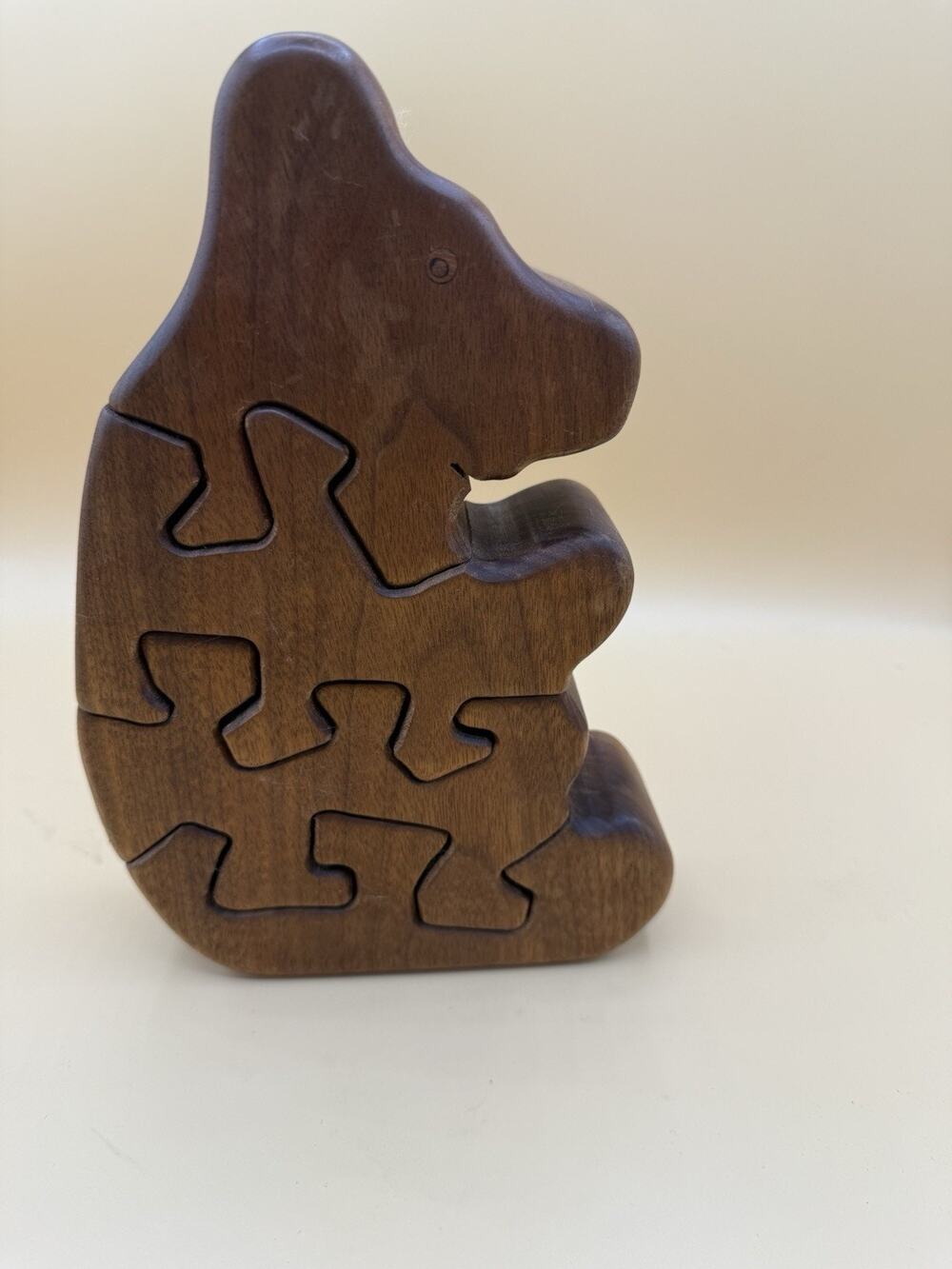Handcrafted Wooden Bear Puzzle Sculpture Walnut Hardwood 4 Piece Animal Decor
